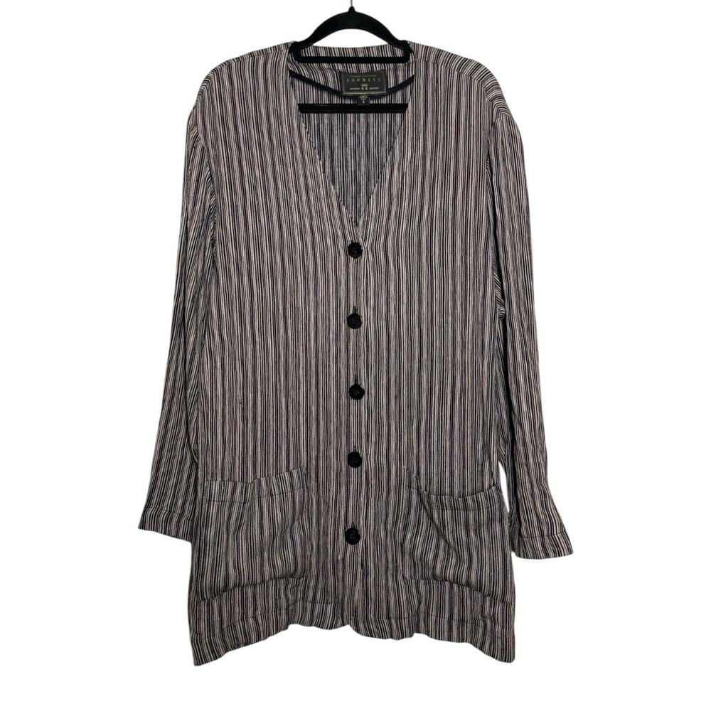 Express Vintage Textured Brown Striped Relaxed Overshirt Blazer Tunic Small